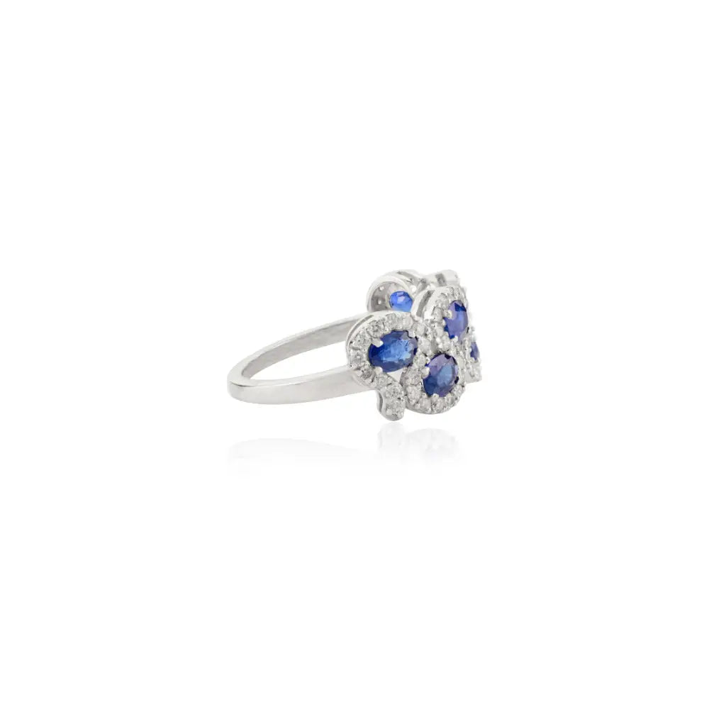 1.59 Ct. Blue Sapphire & Diamond 14K Real White Gold Statement Ring Bridal Wedding Jewelry