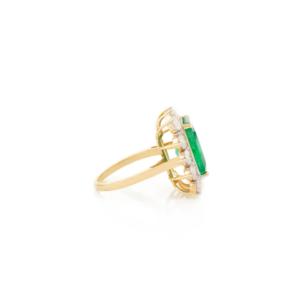 Natural Zambian Emerald & Diamond Wedding Ring 18K Yellow Gold Luxury Statement Jewelry