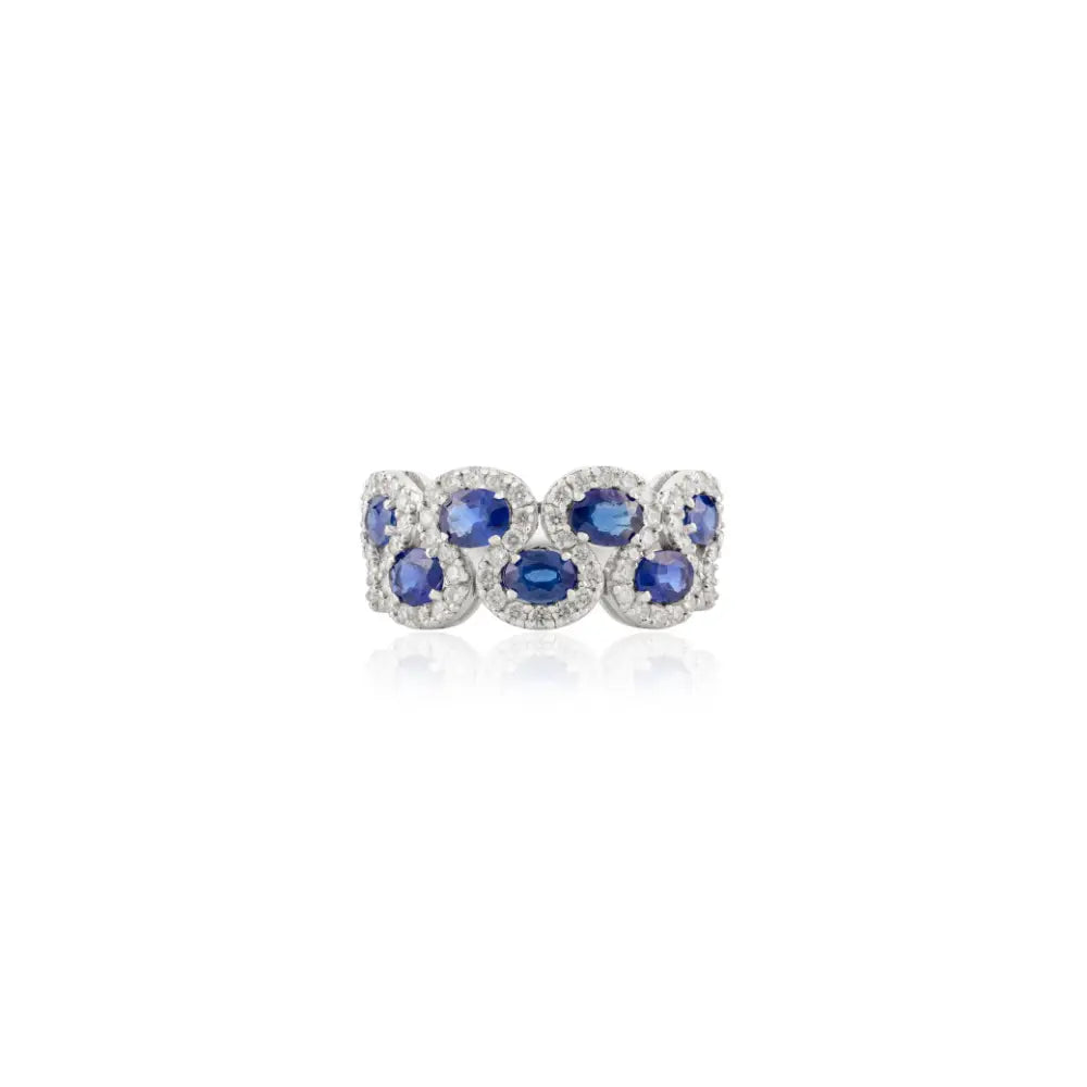 1.59 Ct. Blue Sapphire & Diamond 14K Real White Gold Statement Ring Bridal Wedding Jewelry