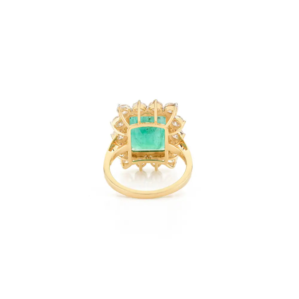 Natural Zambian Emerald & Diamond Wedding Ring 18K Yellow Gold Luxury Statement Jewelry