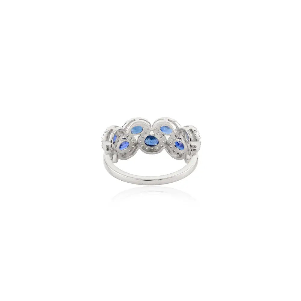 1.59 Ct. Blue Sapphire & Diamond 14K Real White Gold Statement Ring Bridal Wedding Jewelry