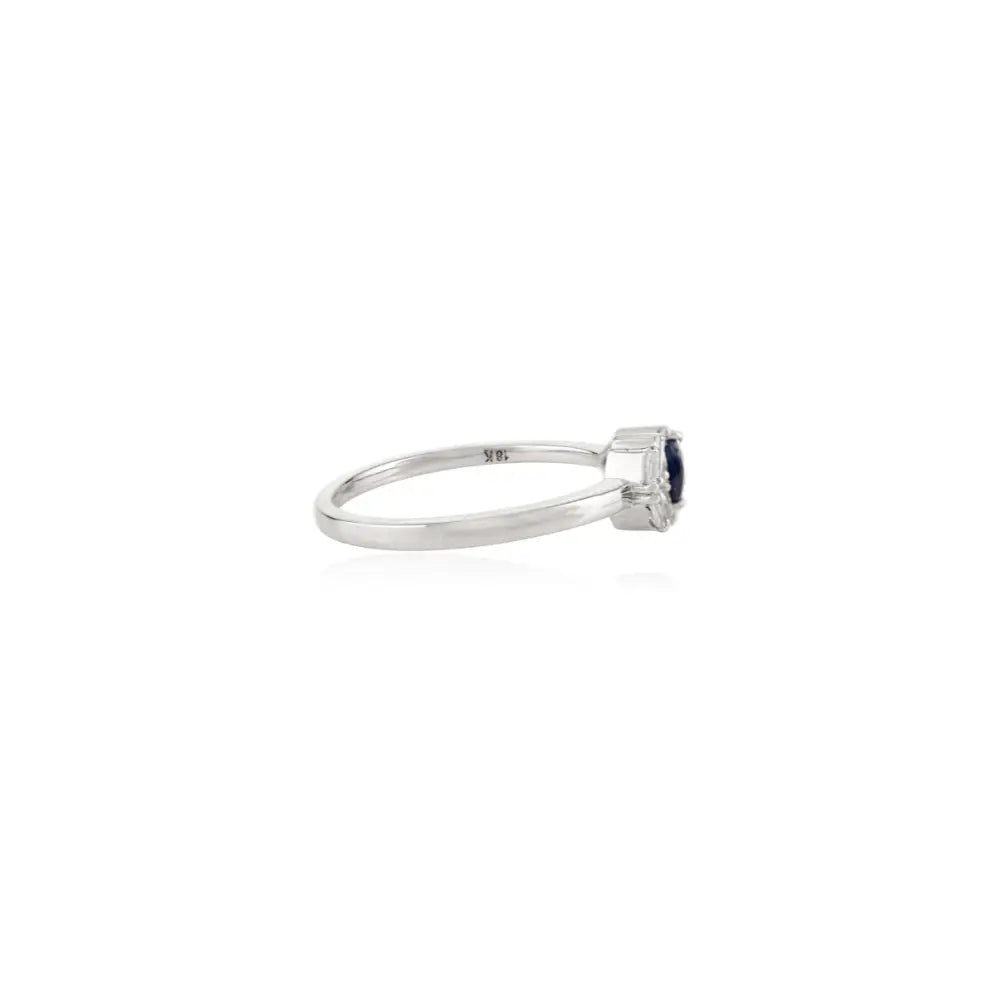 Minimal Daily Wear Blue Sapphire & Diamond Stackable Gemstone Ring K18 White Gold Jewelry