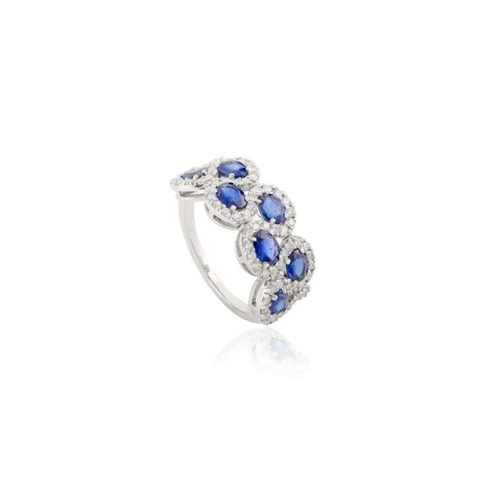 1.59 Ct. Blue Sapphire & Diamond 14K Real White Gold Statement Ring Bridal Wedding Jewelry