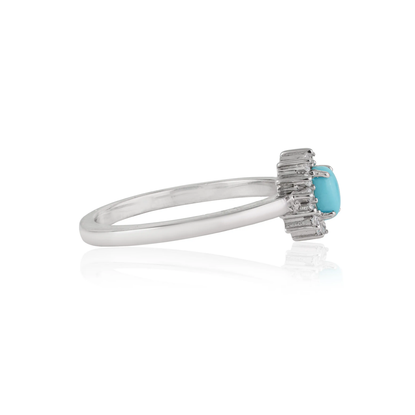 Hot Selling Trendy Oval Shape Natural Turquoise & Diamond 925 Silver Cluster Ring For Women