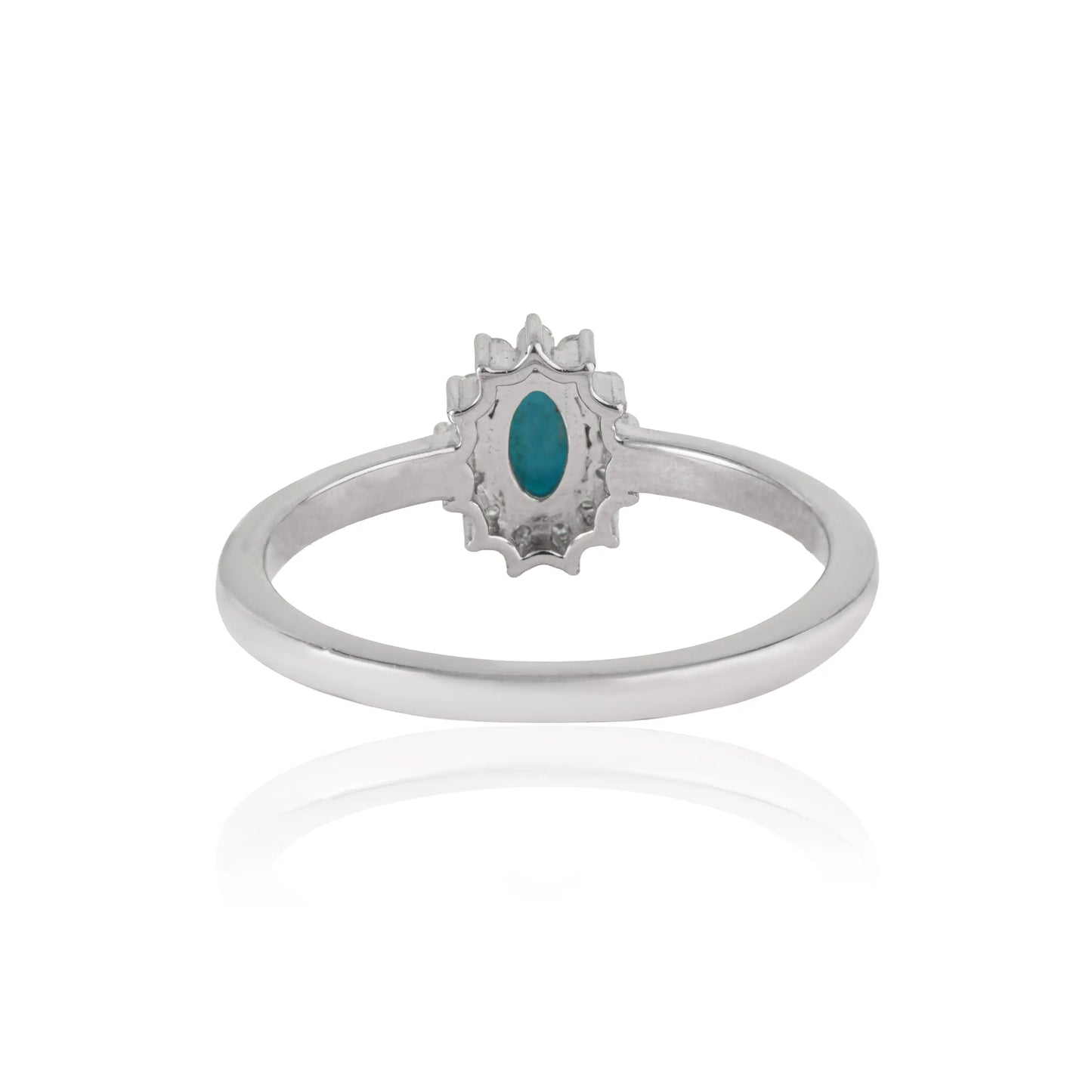 Hot Selling Trendy Oval Shape Natural Turquoise & Diamond 925 Silver Cluster Ring For Women