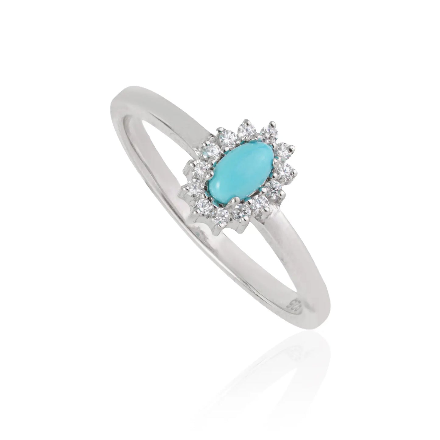 Hot Selling Trendy Oval Shape Natural Turquoise & Diamond 925 Silver Cluster Ring For Women
