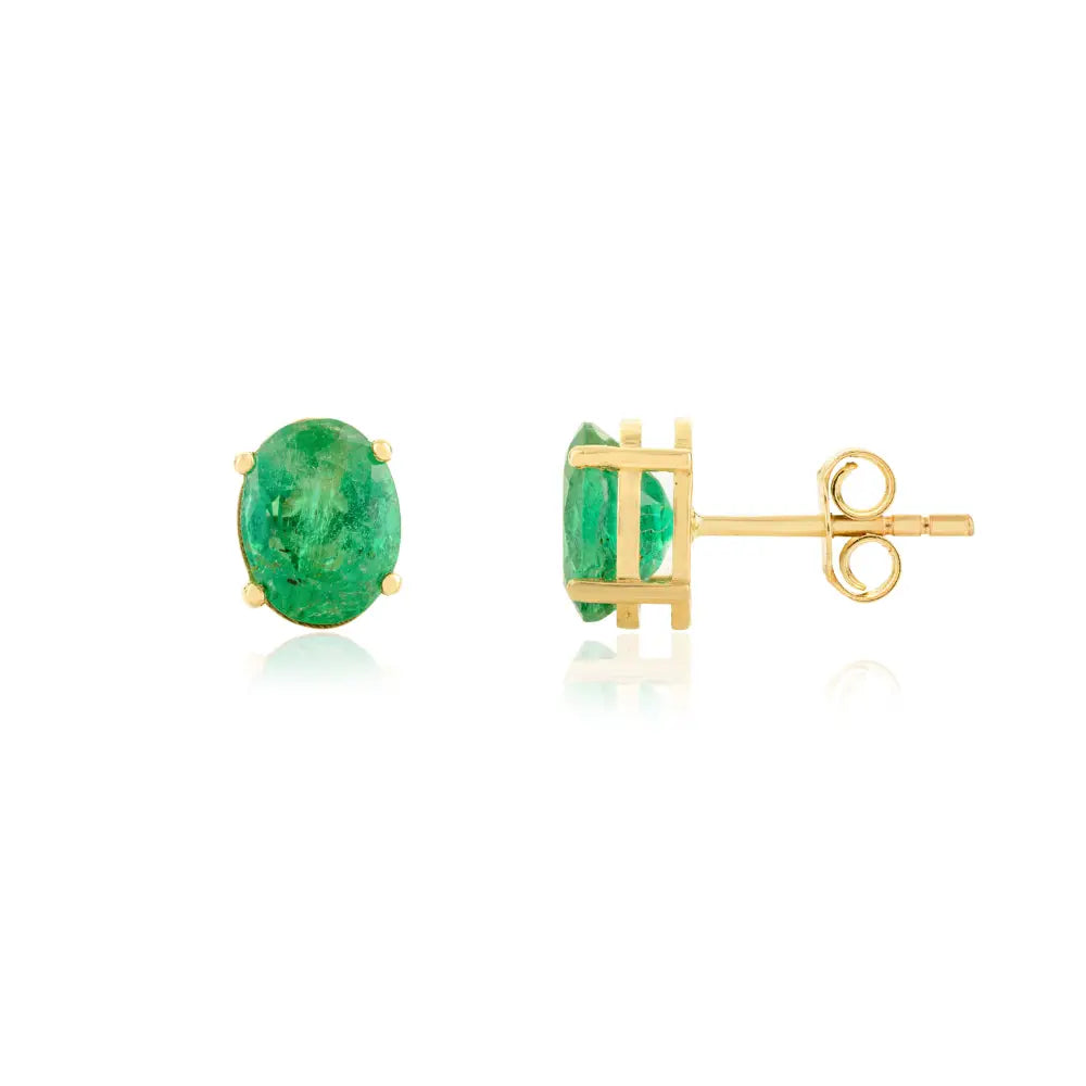 Minimalist 14K Yellow Gold Oval Shape Emerald Stud Earrings For Daily Wear Women's Jewelry
