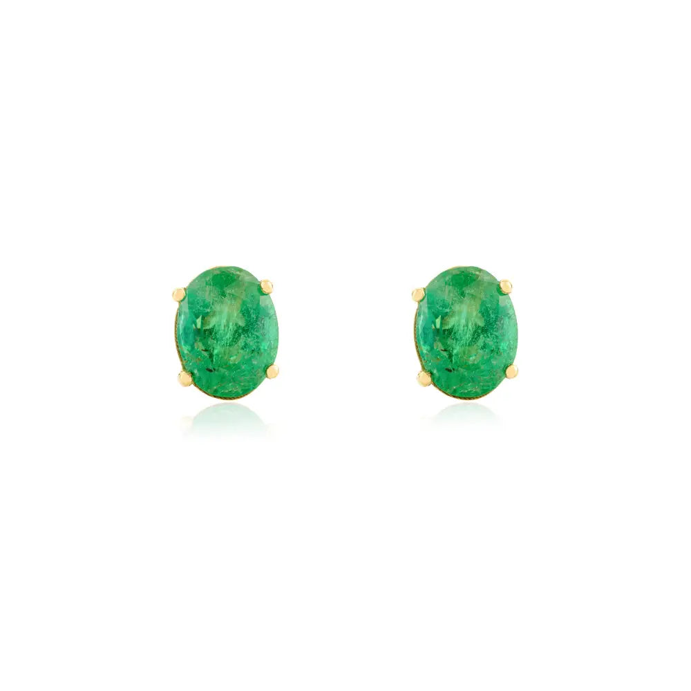 Minimalist 14K Yellow Gold Oval Shape Emerald Stud Earrings For Daily Wear Women's Jewelry