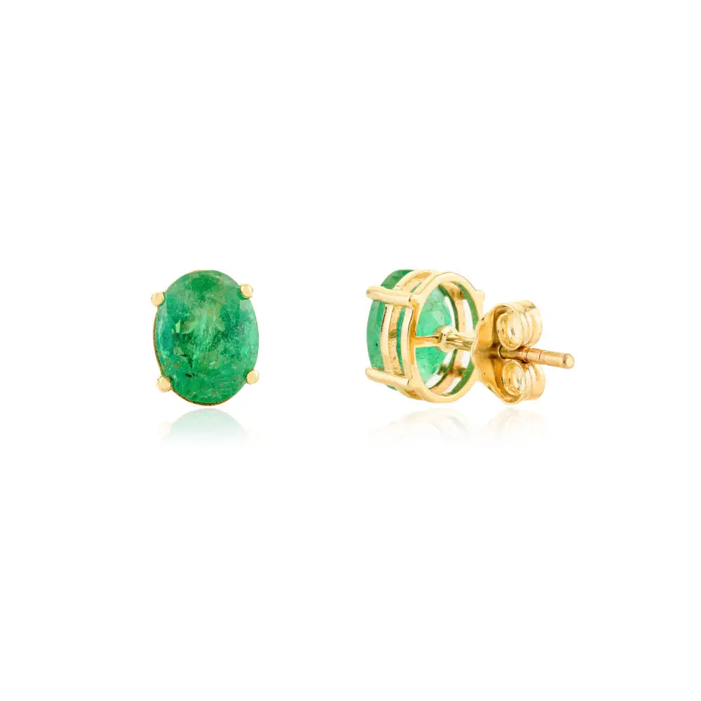 Minimalist 14K Yellow Gold Oval Shape Emerald Stud Earrings For Daily Wear Women's Jewelry