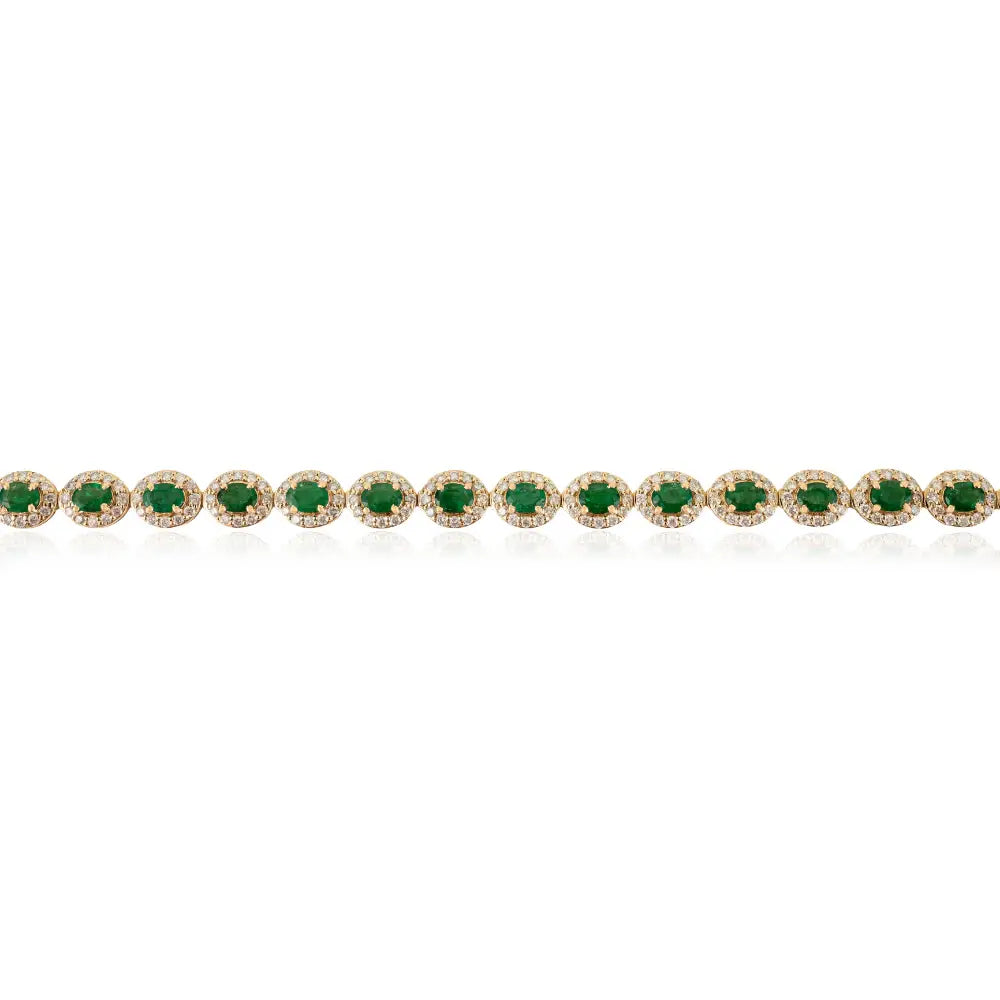 4x3 mm Oval Cut Emerald & Diamond Halo Tennis Bracelet Wedding Gift 14K Yellow Gold