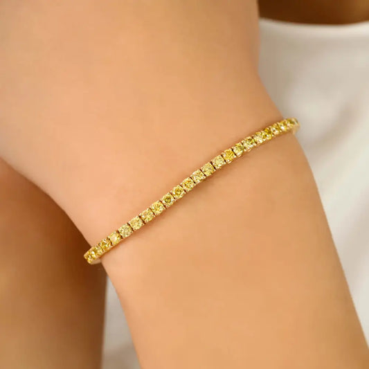 Round Brilliant Cut Yellow Diamond Stackable Tennis Bracelet 18K Real Gold Wedding Jewelry