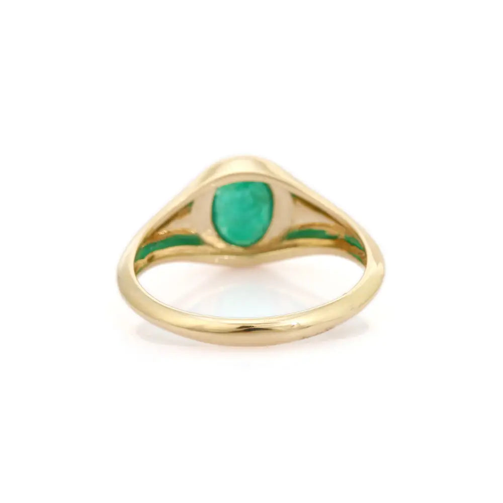 Best Selling Products Fine Emerald Chunky Signet Ring Real K14 Yellow Gold Bulk Jewelry
