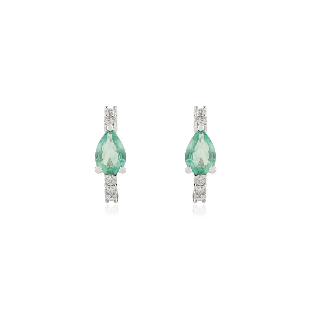 Prong Setting Emerald & Diamond Small Hoop Earrings Everyday Jewelry K14 White Gold