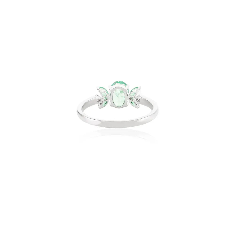 Best Quality Products Natural Emerald & Diamond 14K White Gold Genuine Ring