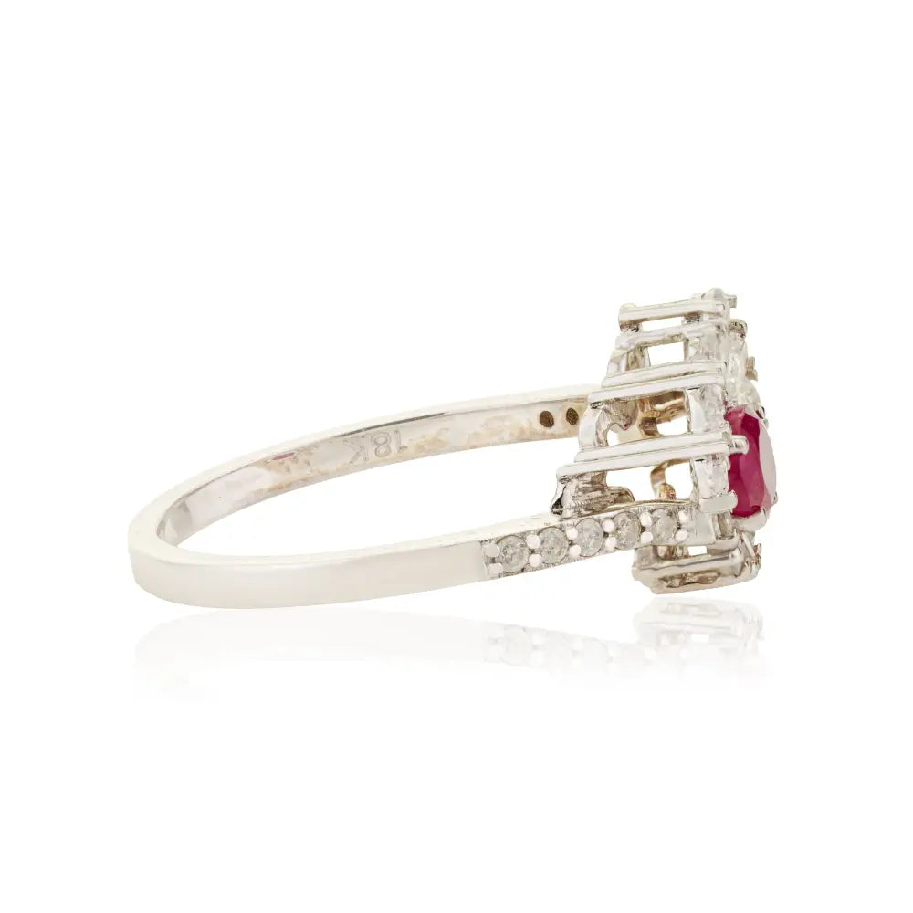 Precious Gemstone Ruby & Diamond Engagement Ring Solid K18 White Gold Wedding Jewelry