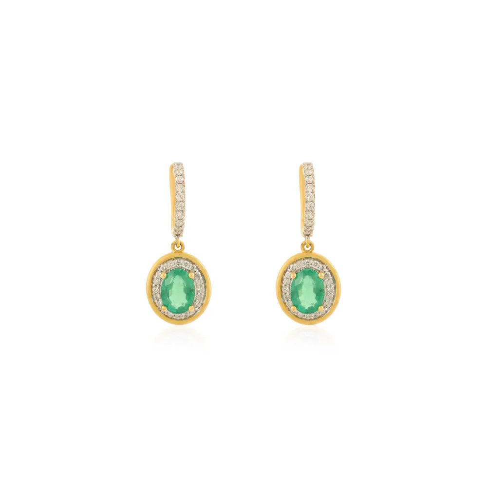 High Quality 14K Yellow Gold Emerald & Diamond Drop Earrings Customized Jewelry