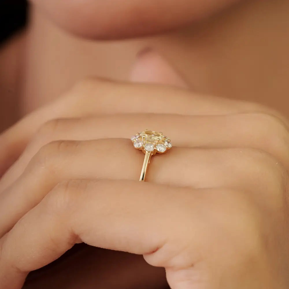 Real 14K Yellow Gold Diamond Cluster Ring Trending Engagement Proposal Jewelry Wholesale