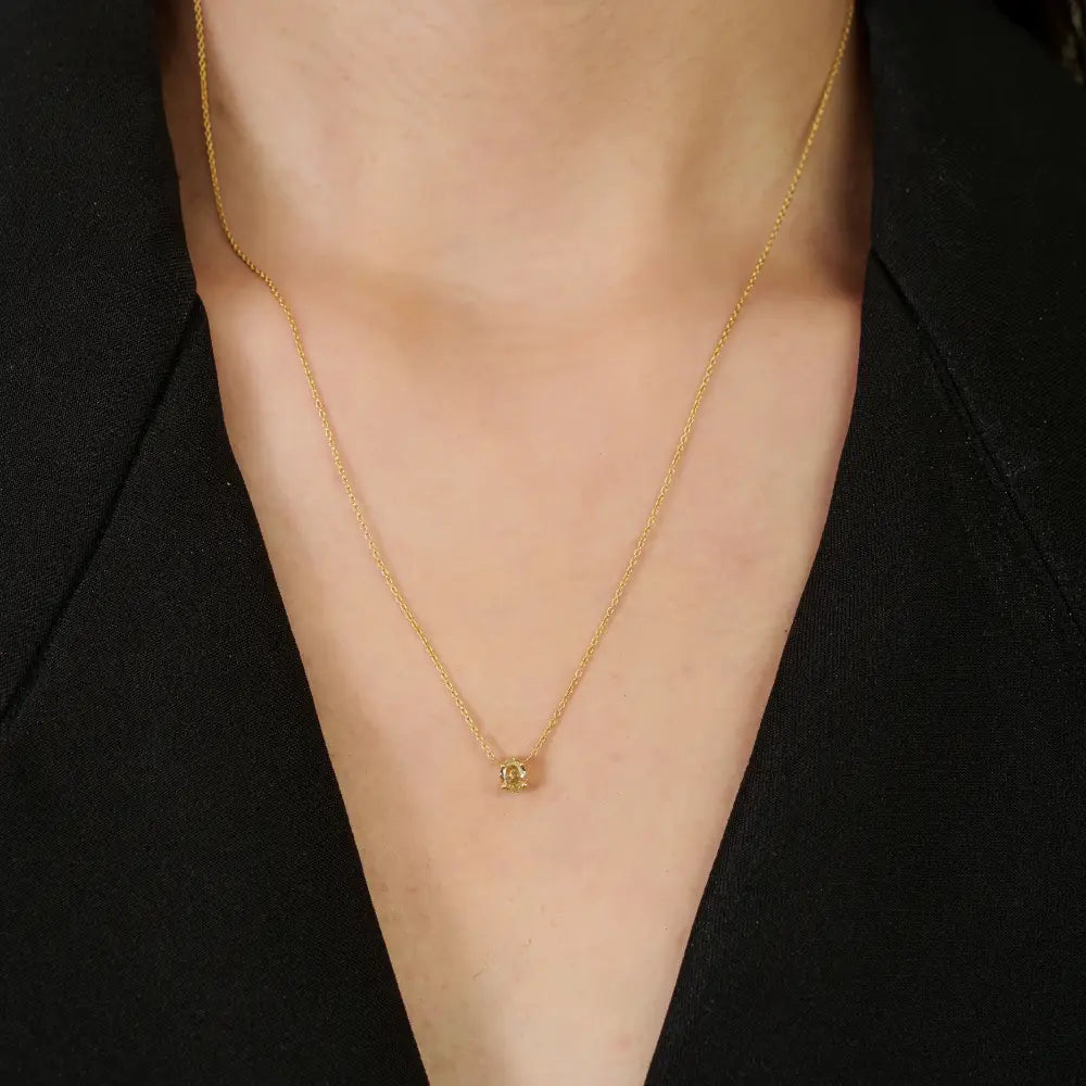 Minimalist Dainty Natural Diamond 18K Yellow Gold Solitaire Pendant Necklace Daily Wear Jewelry