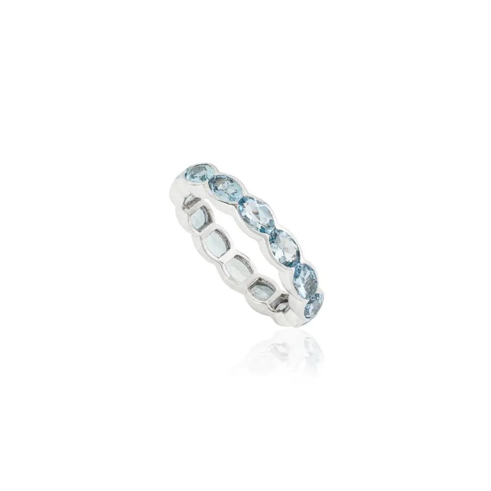 Oval Cut Aquamarine Gemstone Full Eternity Band Ring Stackable Jewelry 14K Gold Jewelry