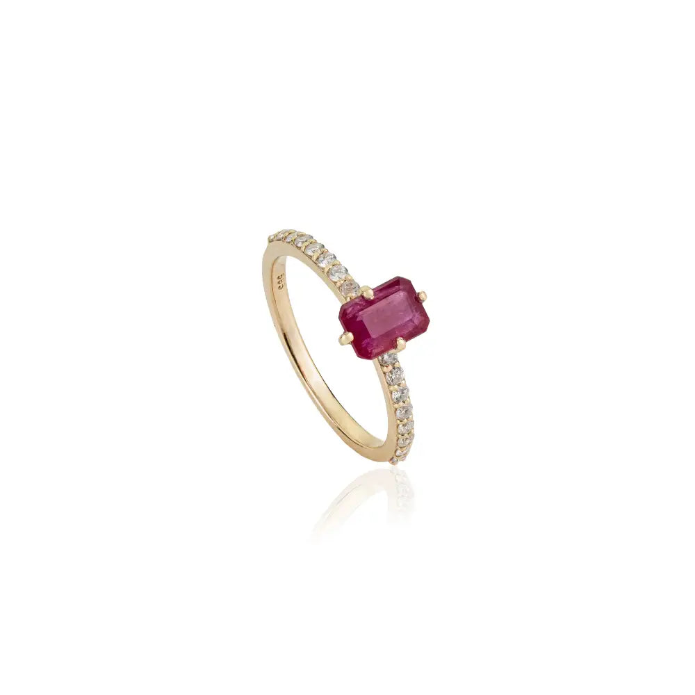 14K Solid Yellow Gold Prong Set Ruby & Diamond Engagement Finger Ring Anniversary Gift