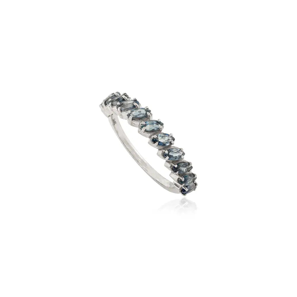 Elegance Style Marquise Shape Blue Sapphire Half Eternity Band Ring K14 White Gold Jewelry