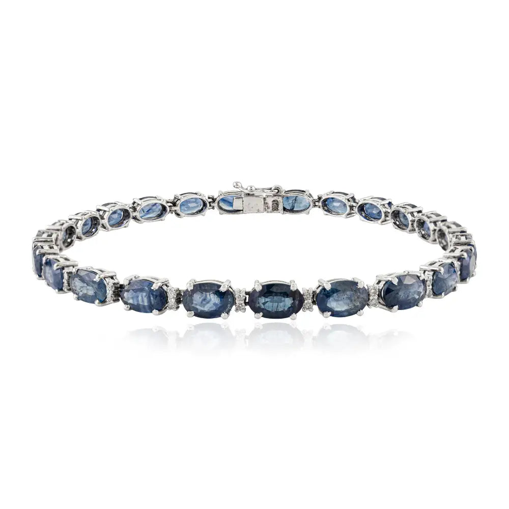 Birthstone Natural Blue Sapphire & Diamond Tennis Bracelet Elegant 14K Solid Gold Jewelry