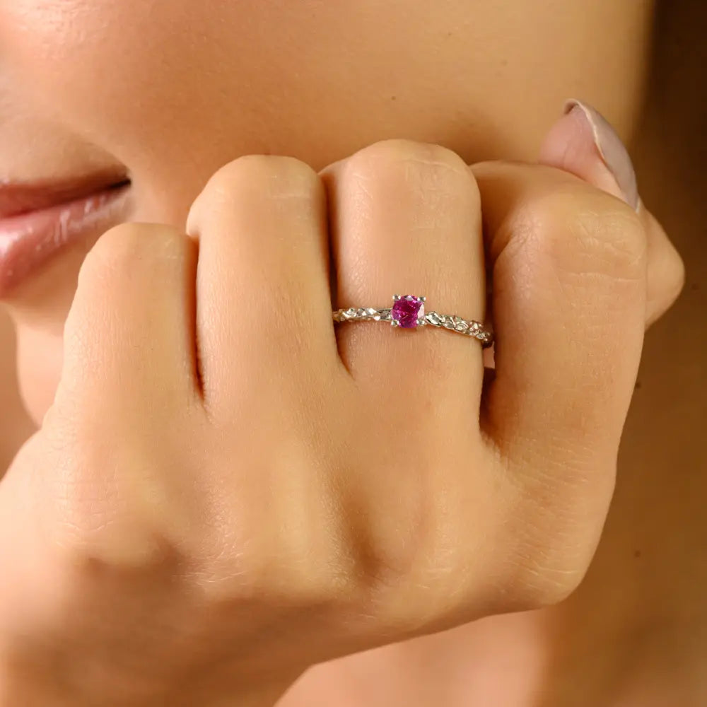 Prong Set Ruby Single Stone Gemstone Ring 14K Real White Gold Trending Stacking Jewelry
