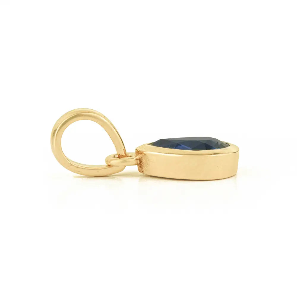 14K Yellow Gold Bezel Set Blue Sapphire Teardrop Shape Minimal Pendant Everyday Wear