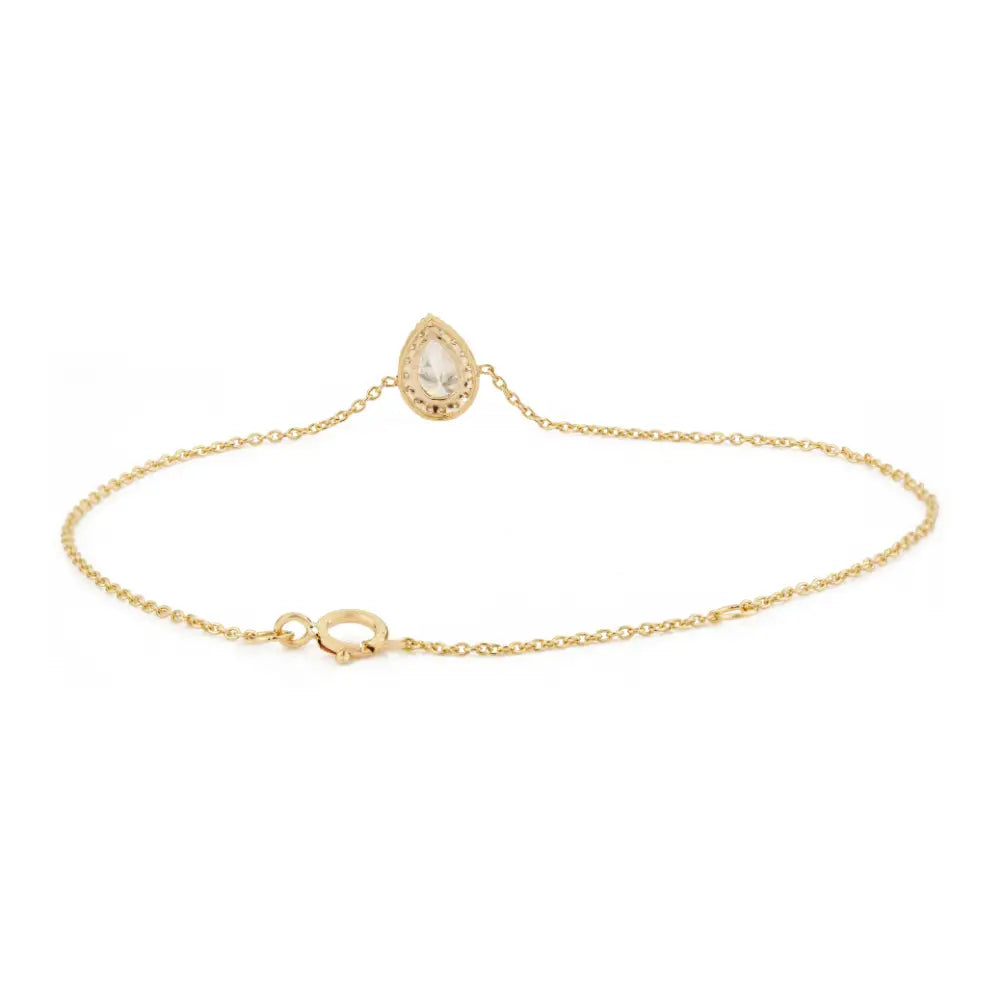 Stunning Delicate 14K Real Yellow Gold Natural Diamond Pear Shape Halo Link Chain Bracelet