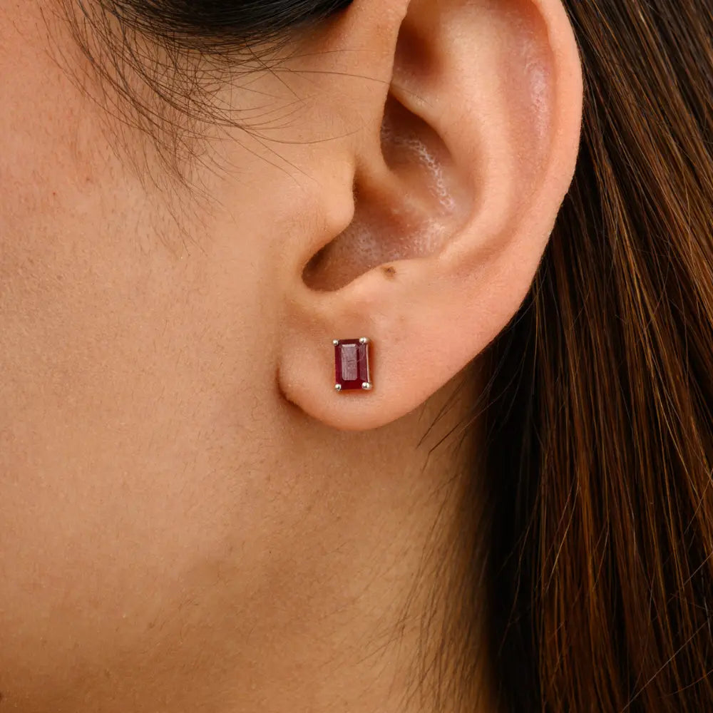 Best Quality Product Natural Ruby 14K White Gold July Birthstone Stud Earrings