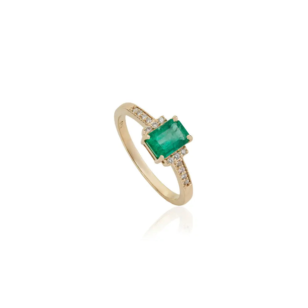 K14 Yellow Gold Handcrafted Emerald & Diamond Engagement Ring New Arrivals Jewelry
