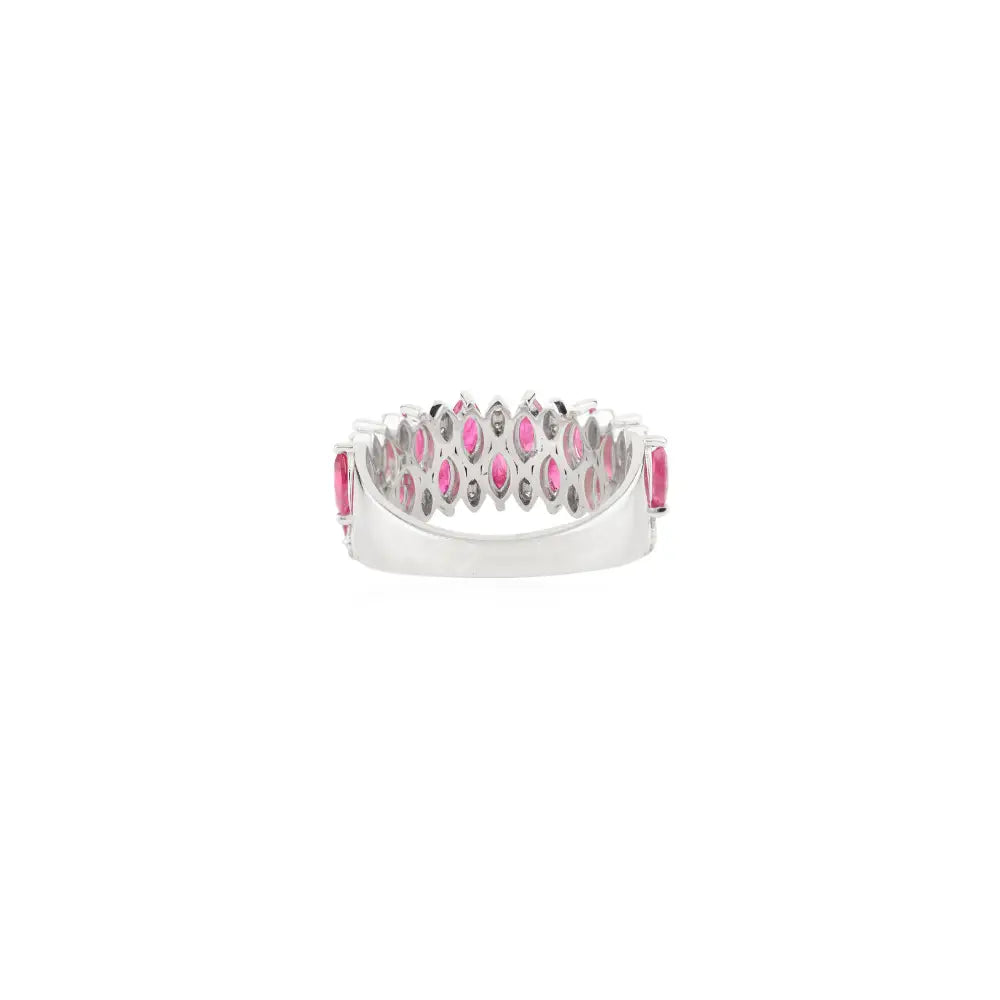 Luxury Genuine Ruby & Diamond Solid 14K White Gold Statement Ring Women Wedding Jewelry