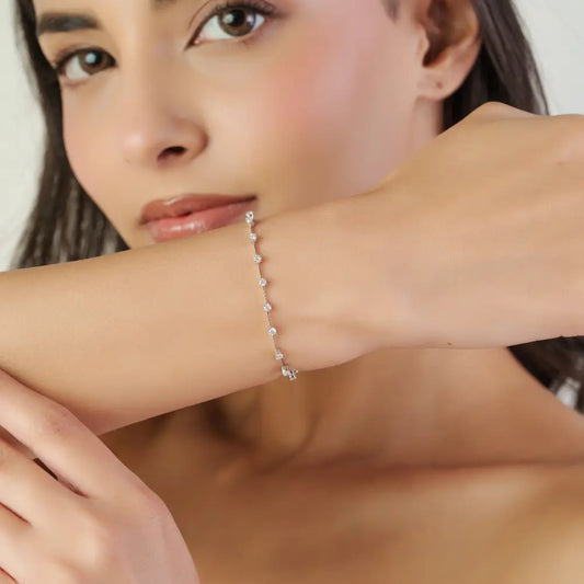 Natural Round Diamond Spaced-Out Sleek Tennis Bracelet Sparkle 14K White Gold Jewelry