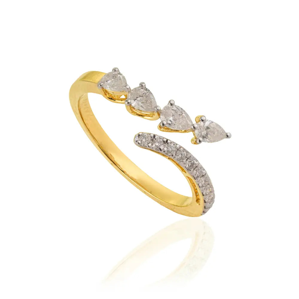 Minimal Unique Design Real Diamond Stacking Bypass Ring Custom 14K Yellow Gold Jewelry