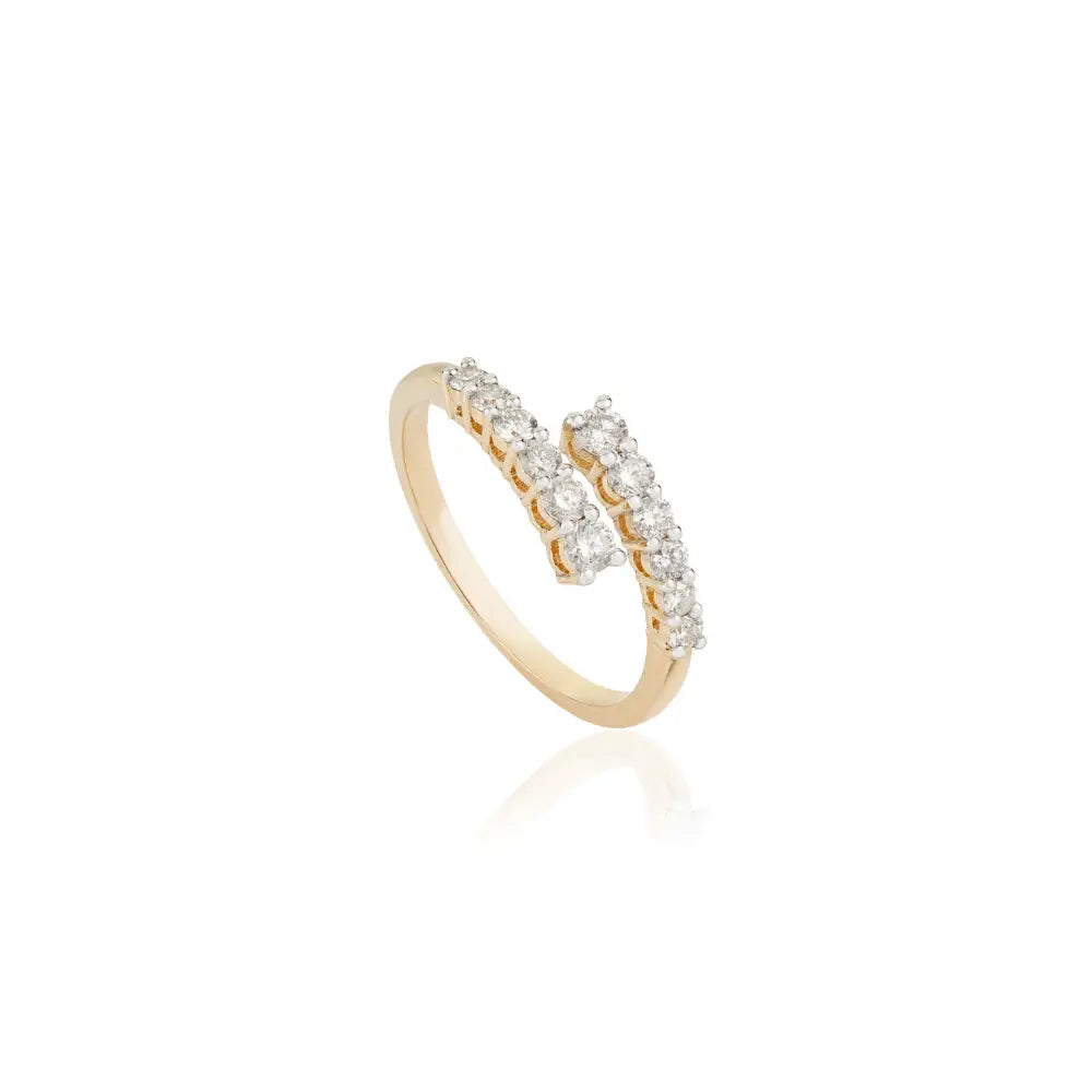 100% Natural Diamond Elegant Bypass Ring Sparkle Women Jewelry 14K Real Yellow Gold