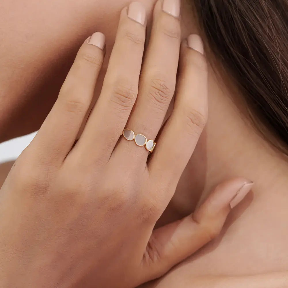Uneven Shape Polki Diamond Solid K18 Yellow Gold Full Eternity Band Ring Minimal Jewelry