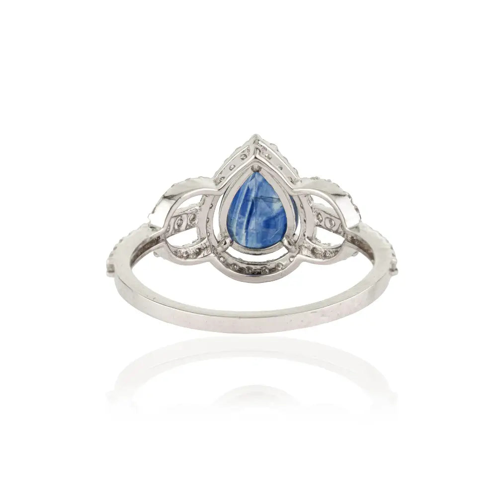 14K Real White Gold Blue Sapphire & Diamond Statement Ring Latest Design Jewelry Supplier