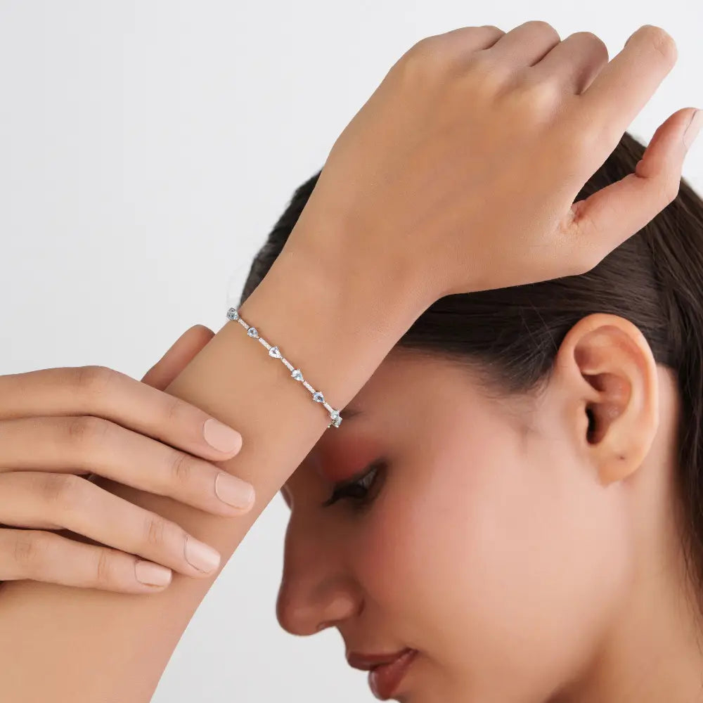 Best Selling Products Aquamarine & Diamond Sleek Tennis Bracelet 14K White Gold Jewelry
