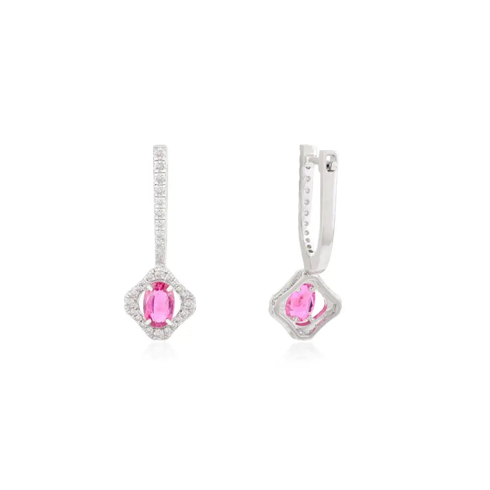 Women's 18K White Gold Ruby & Diamond Drop Earrings Fine Designer Wedding & Gift Products