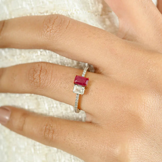 Real 14K Yellow Gold Ruby & Diamond Enamel Band Ring For Women Anniversary Gift