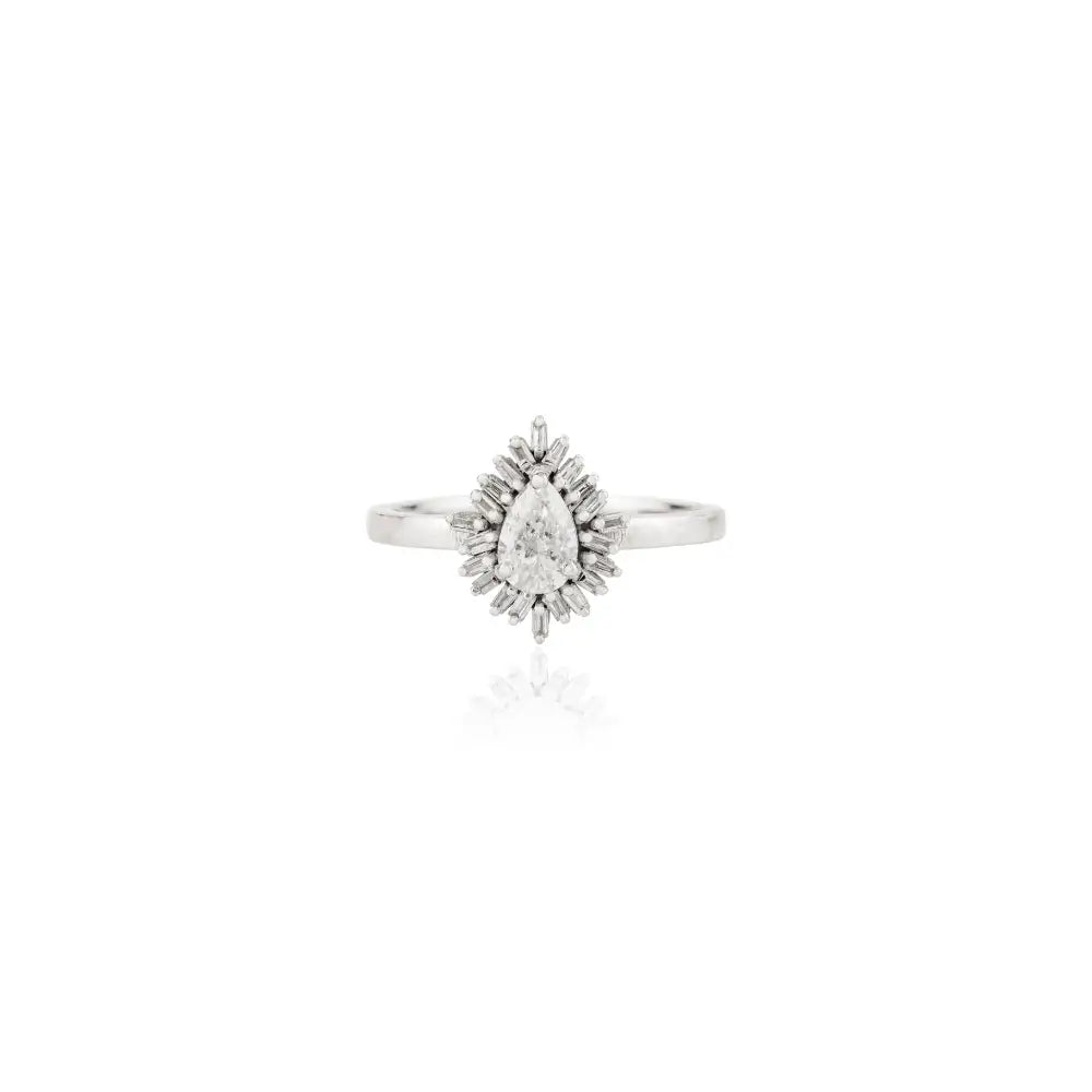 Sparkling Proposal Jewelry Natural Diamond 18K Pure White Gold Engagement Ring For Women