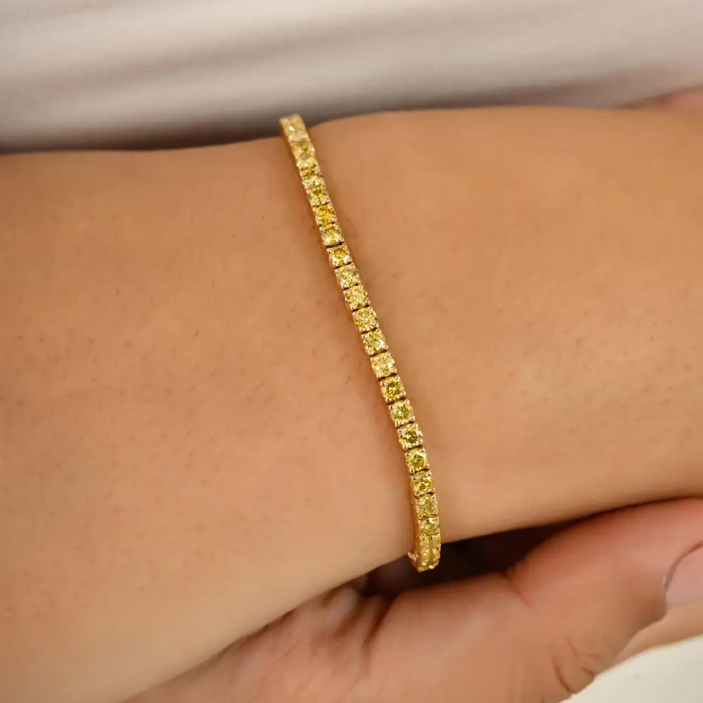 Round Brilliant Cut Yellow Diamond Stackable Tennis Bracelet 18K Real Gold Wedding Jewelry