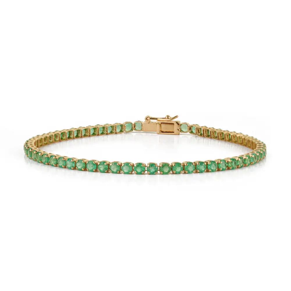 May Birthstone Pure 14K Yellow Gold Real Emerald Box Lock Sleek Tennis Bracelet For Unisex