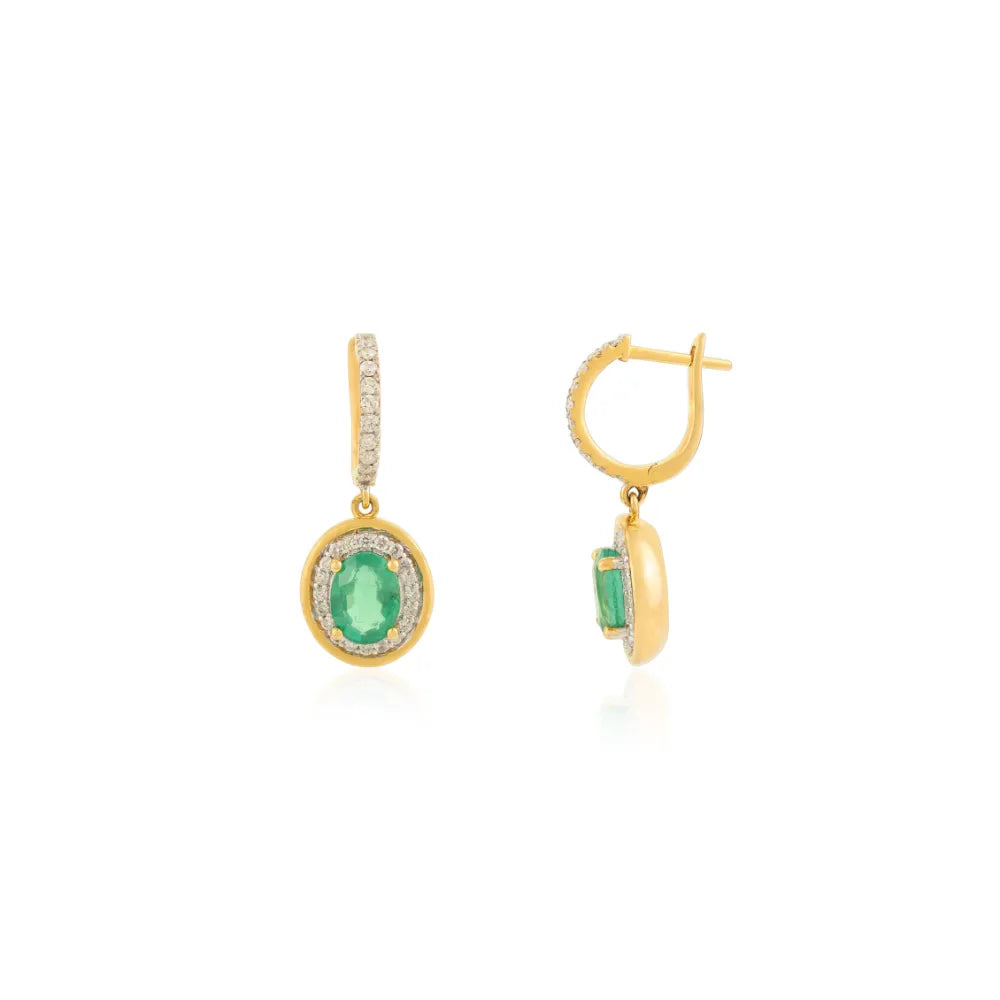 High Quality 14K Yellow Gold Emerald & Diamond Drop Earrings Customized Jewelry