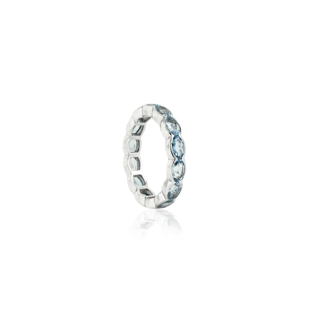 Oval Cut Aquamarine Gemstone Full Eternity Band Ring Stackable Jewelry 14K Gold Jewelry