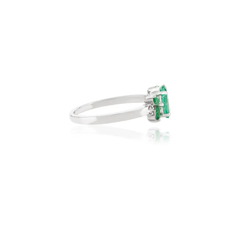 Best Quality Products Natural Emerald & Diamond 14K White Gold Genuine Ring