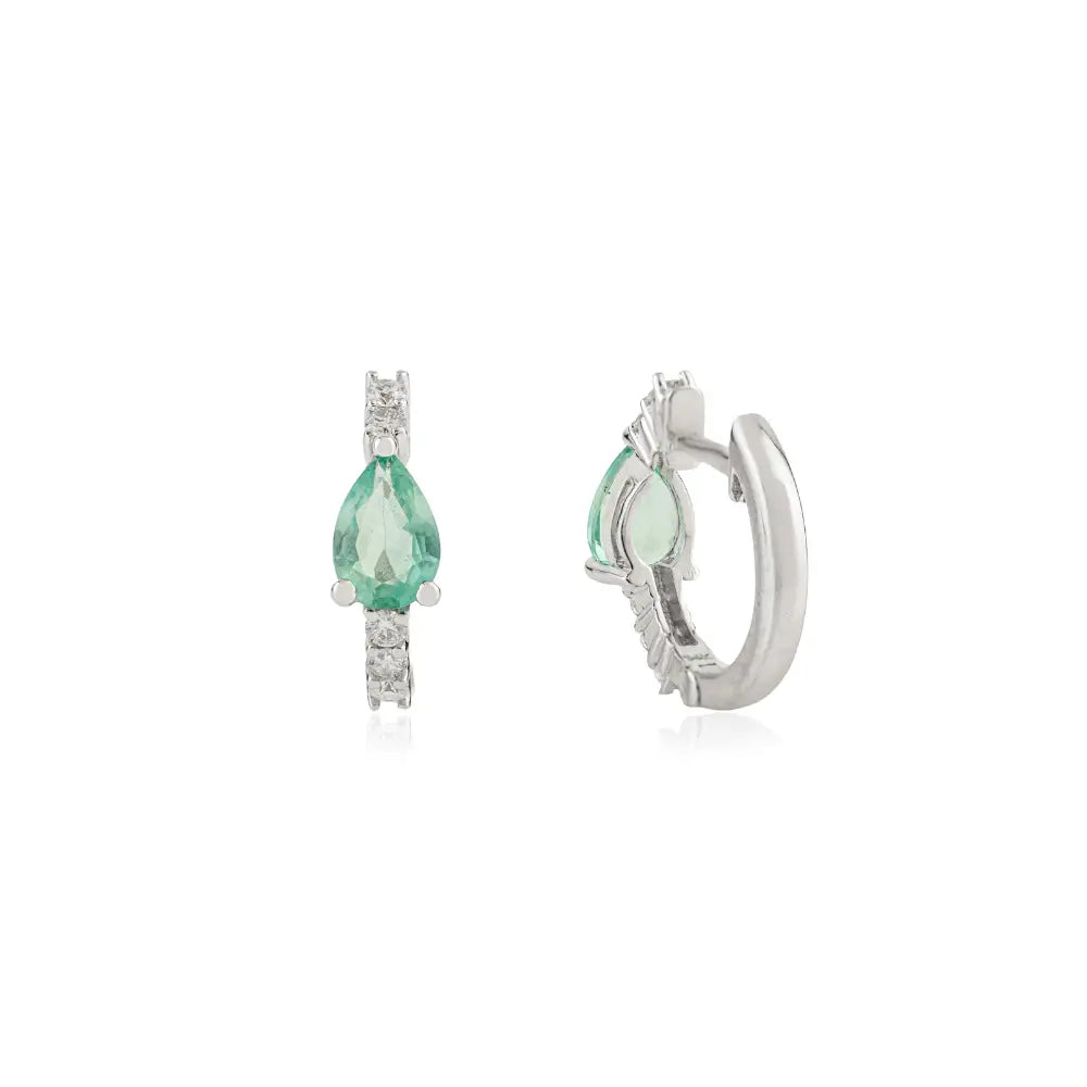 Prong Setting Emerald & Diamond Small Hoop Earrings Everyday Jewelry K14 White Gold