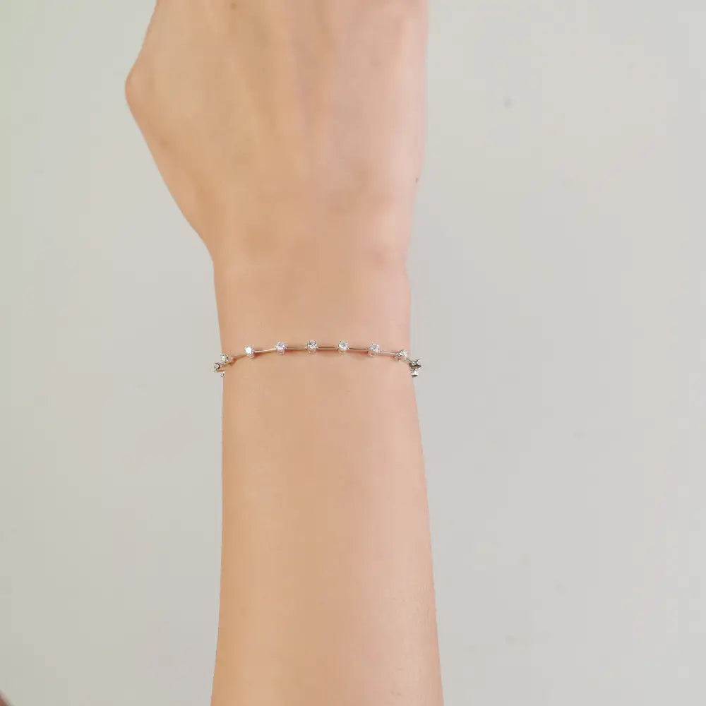 Natural Round Diamond Spaced-Out Sleek Tennis Bracelet Sparkle 14K White Gold Jewelry