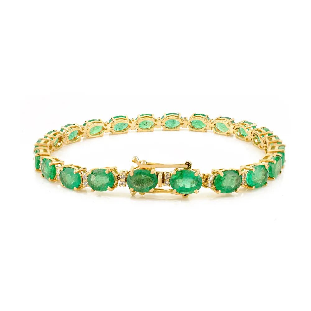 18K Pure Yellow Gold May Birthstone Zambian Emerald & Diamond Tennis Bracelet For Unisex