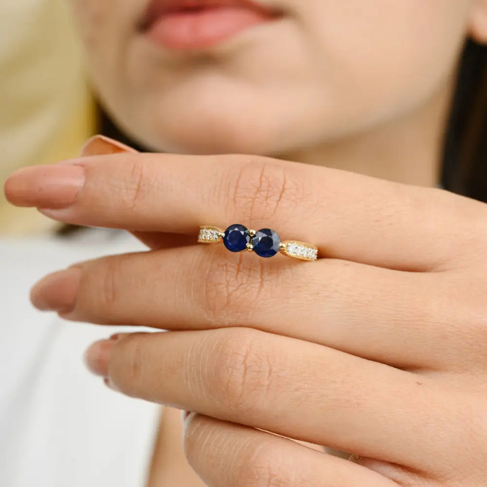 Latest Design Natural Sapphire & Diamond 18K Yellow Gold Two Gemstone Ring